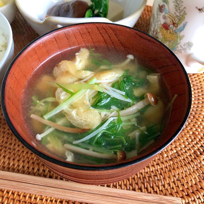 水菜とえのきと油揚げのお味噌汁